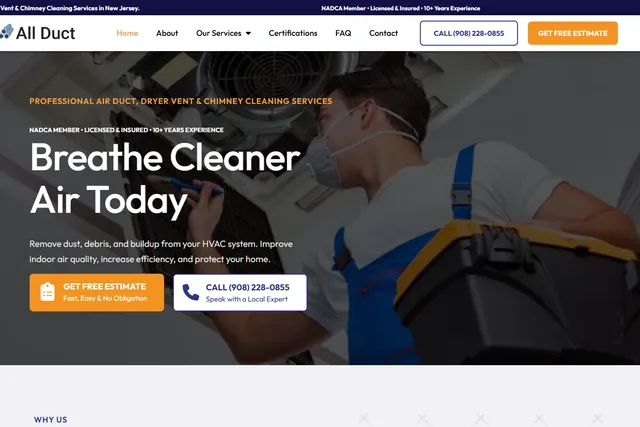 All Duct Clean homepage